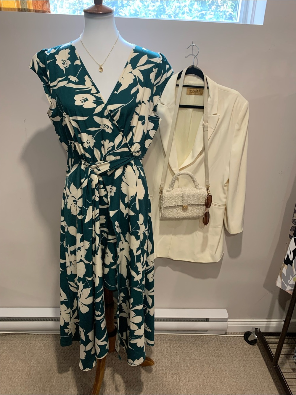 SHEIN green  and Cream Floral Dress panels